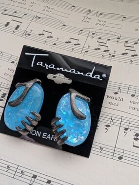 Taramanda Iridescent Blue Opal Teardrop Earrings